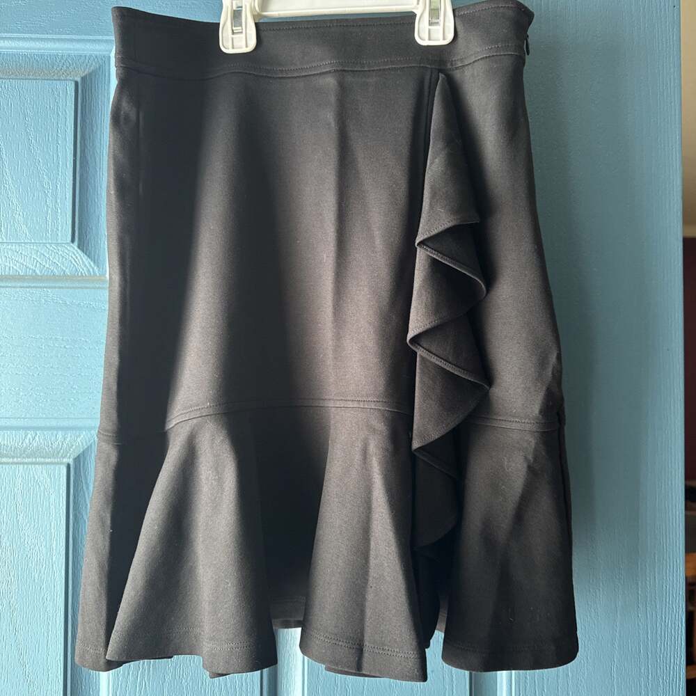 RALPH LAUREN Black Label RUFFLE-TRIM PONTE SKIRT Flounced Knit M